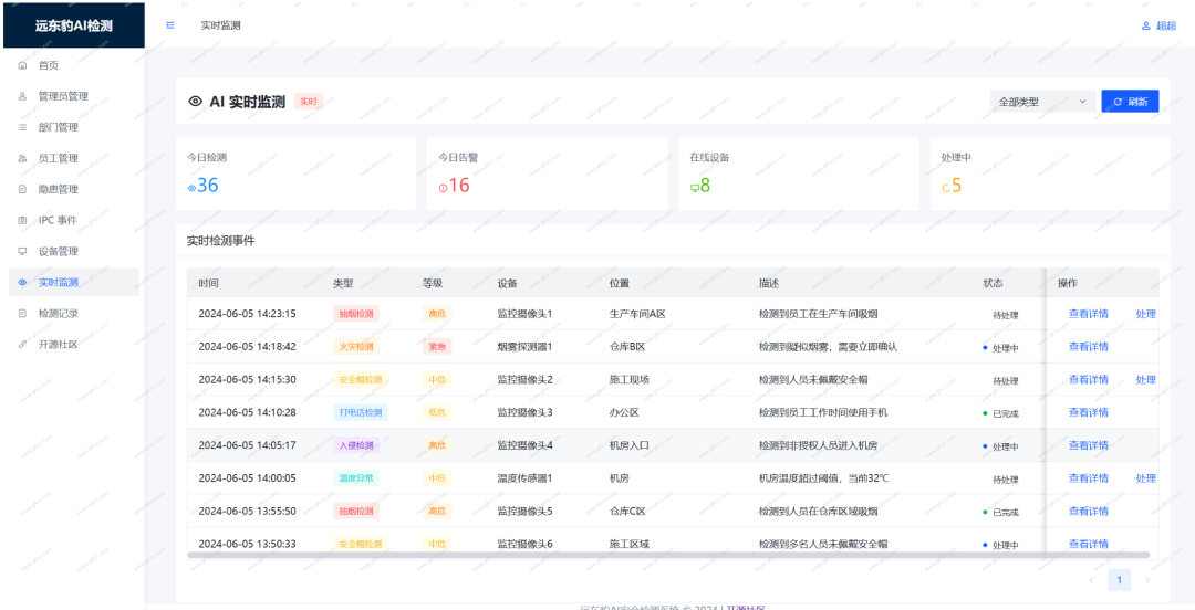 开源AI边缘检测平台：实时识别抽烟打电话未戴安全帽及电动车违规停放
