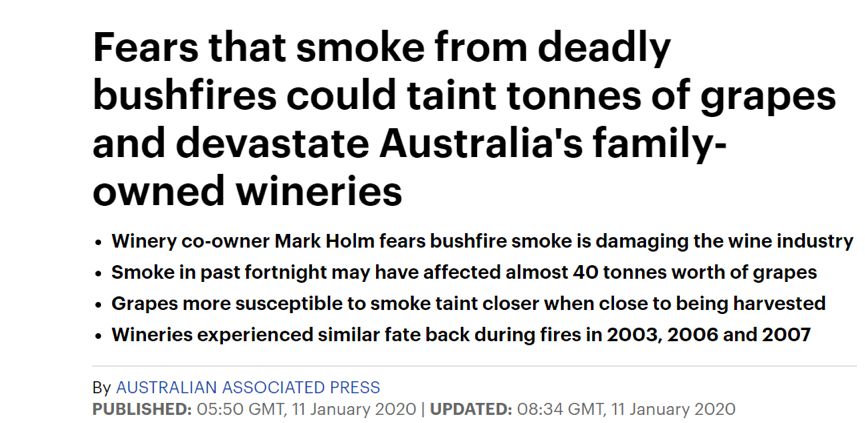 山林大火冲击澳大利亚葡萄酒行业，长期影响尚待评估