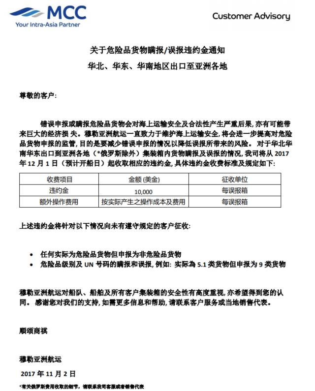 关于MCC、OOCL、MSC、PIL船公司通知汇总
