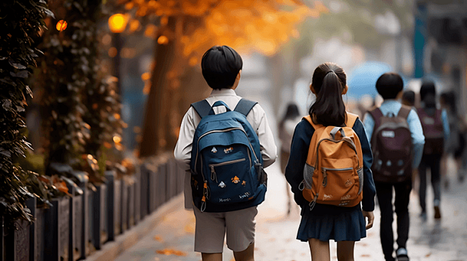 背着书包上学的小学生孩子背影学校校园开学季教育学生学习成长图片下载 - 觅知网