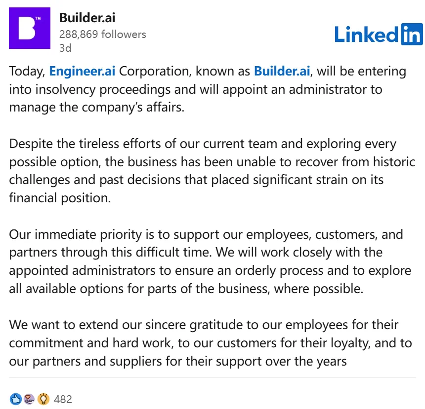 Builder.ai 的破产清算通告