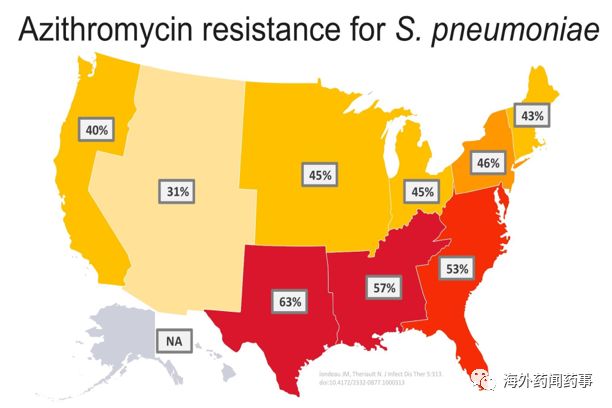 在美国西南中部地区,大环内酯类的耐药率最高(69.