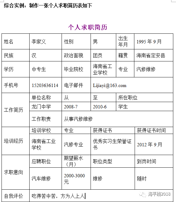 简历表格个人简历_海霞主持人简历个人资料_简历表格个人简历word文档