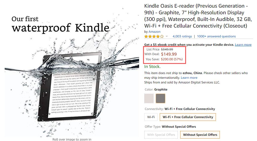 Kindle周一超好价 直减200刀 抢 Kindle Oasis二代7英寸电子书阅读器 149 看豆大玩家 微信公众号文章阅读 Wemp