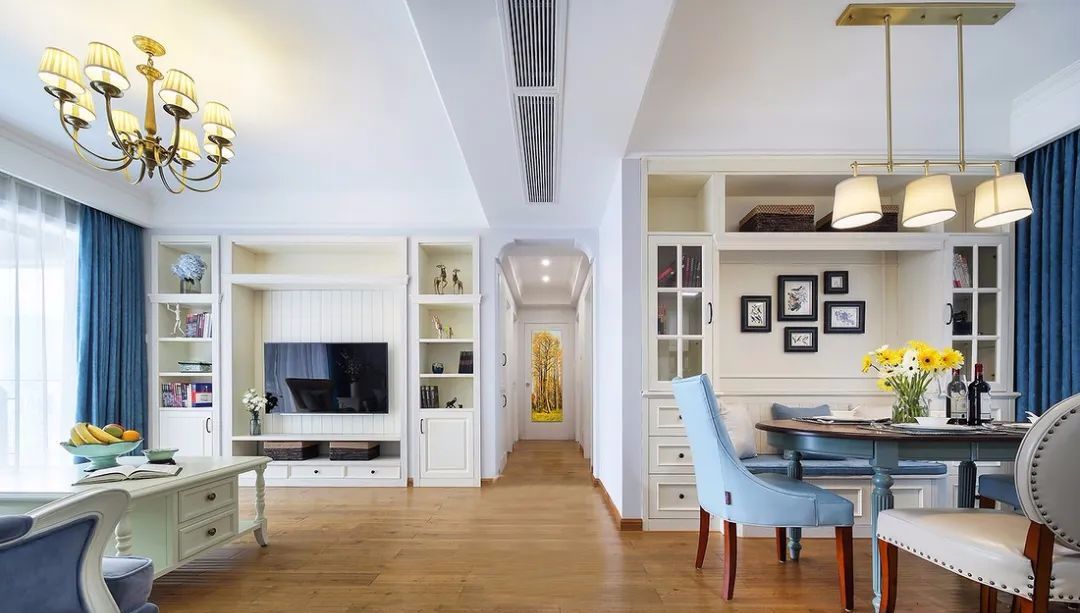 145㎡优雅美式4室2厅，蓝白色纯净视觉感！邂逅美好的浪漫生活