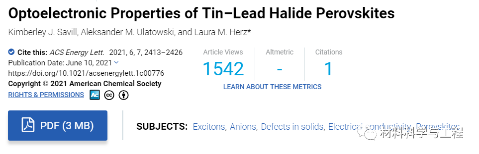 牛津大学《ACS EL》：锡铅卤化物钙钛矿的光电特性！的图1
