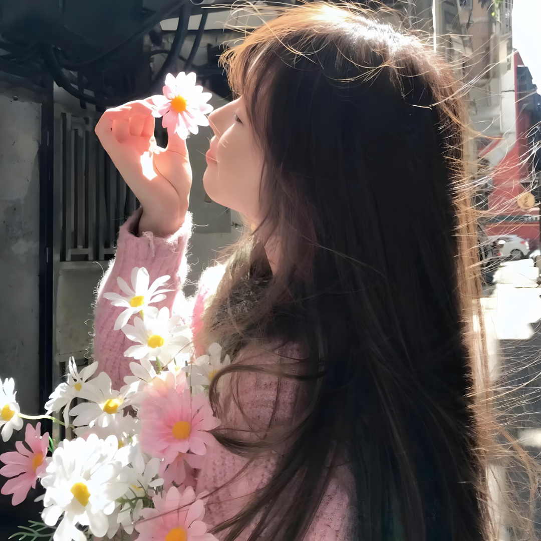 鲜花清冷侧脸女生头像