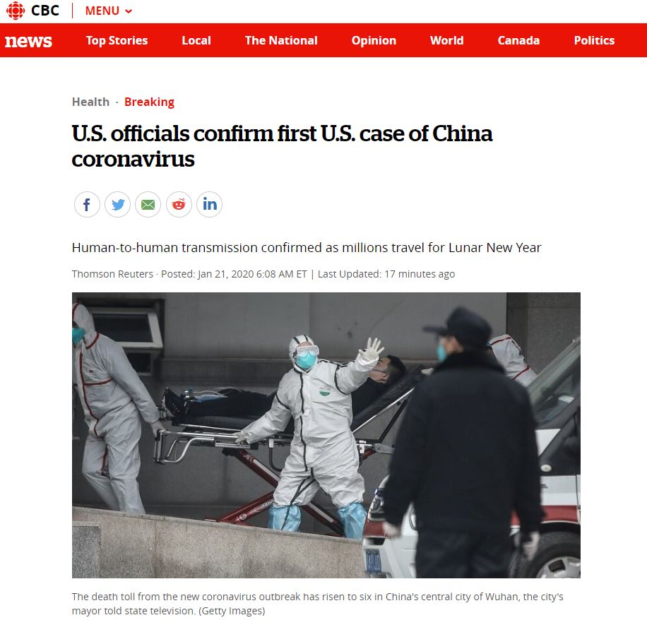 美国发现首例“武汉肺炎”！全球确诊321例！加拿大3大机场严查武汉往返飞机！