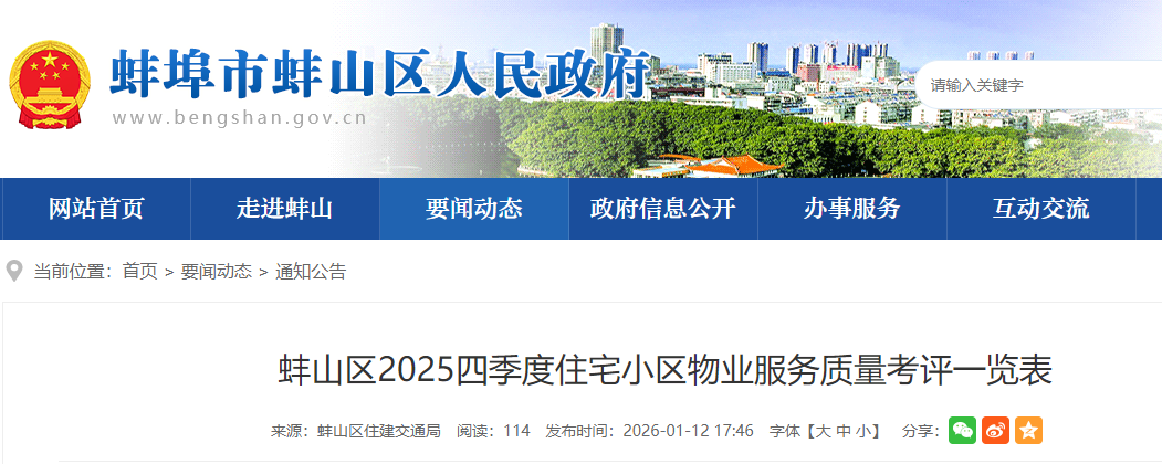 蚌埠273个住宅小区，物业服务考评公示！