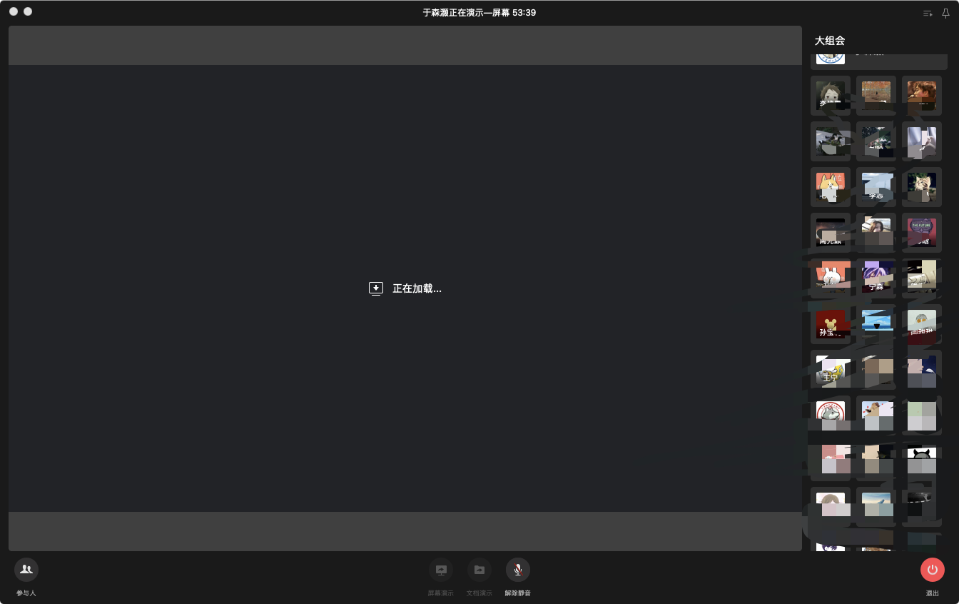 macos的企业微信在会议组件屏幕演示持续显示正在加载没有画面只有