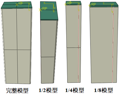 1/2、1/4、1/8对称模型在矩形柱单轴压缩实例中应用探讨的图1