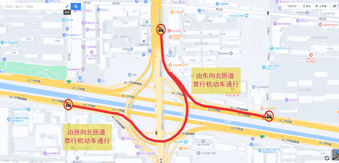 一图看懂石家庄北三环中华北大街施工绕行路线