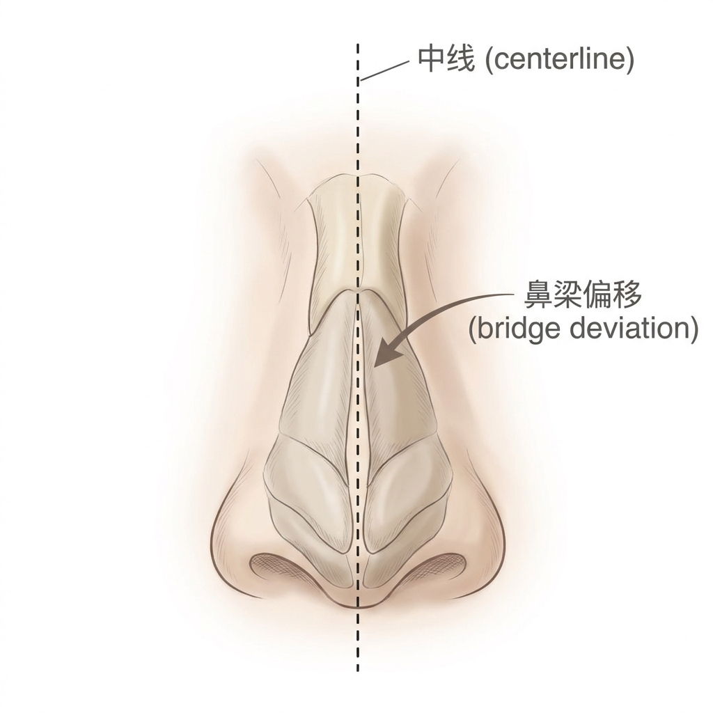 鼻梁偏移中线示意