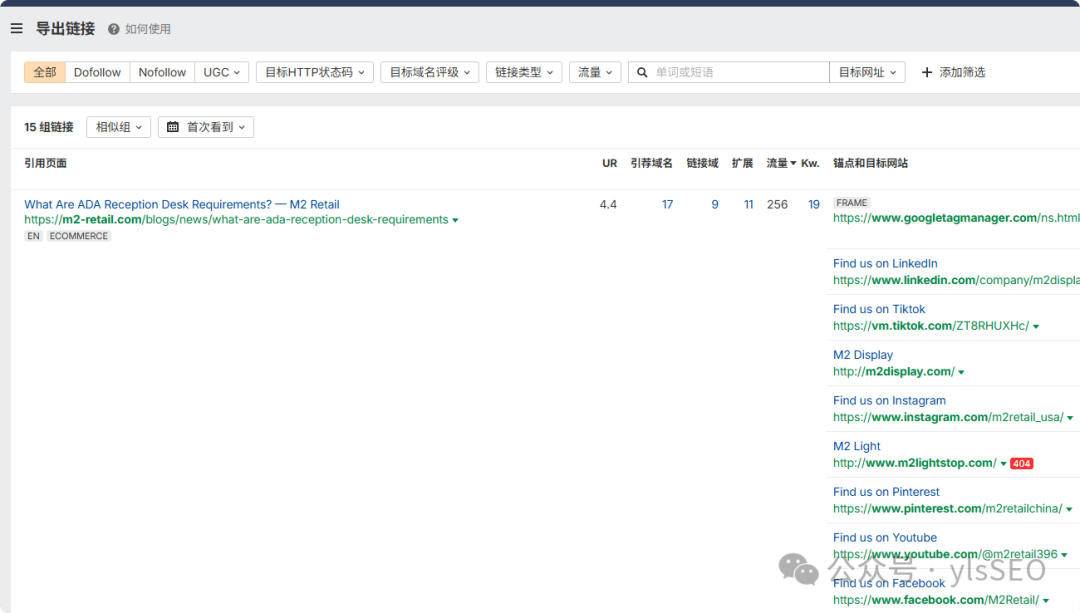 SEO竞争对手分析 – 导出链接出站链接
