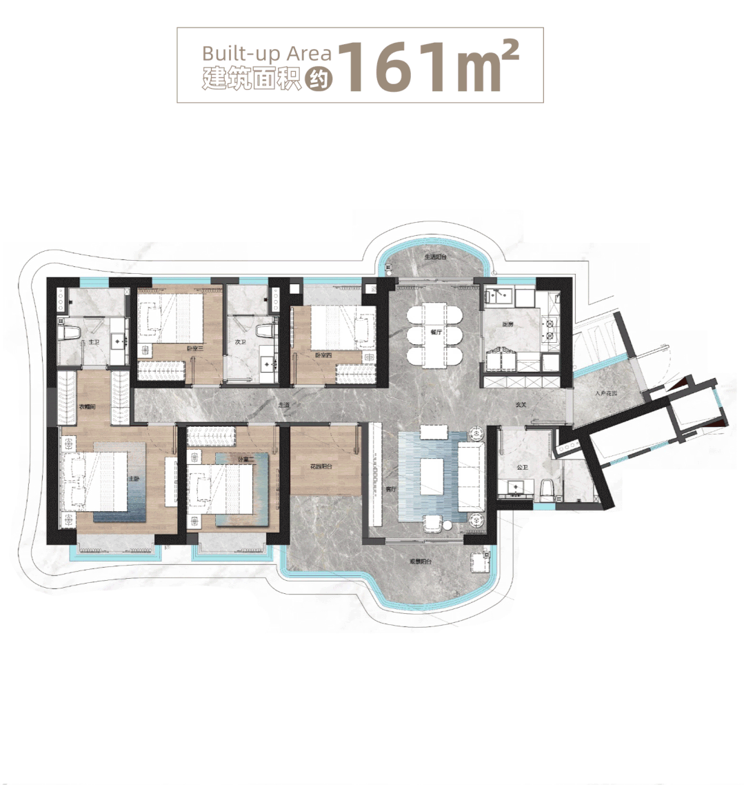 建面约161㎡的户型
