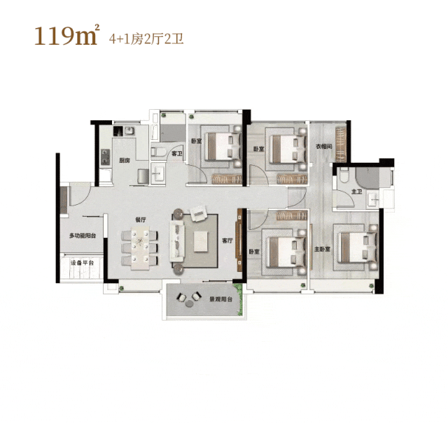 建面约119㎡4+1房