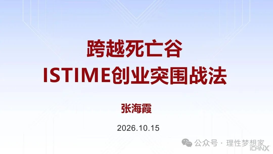 这次讲座的主题：跨越死亡谷，ISTIME 创业突围战法。