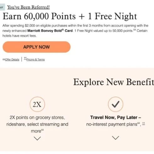 Chase Marriott Bonvoy Bold无年费卡：两张50k房券开卡奖励，新增0。8c/p积分抵扣消费  