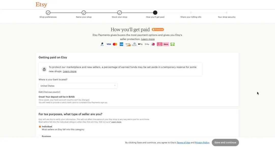 Etsy开店五步教程 中国卖家第4步收款注册卡点与费用