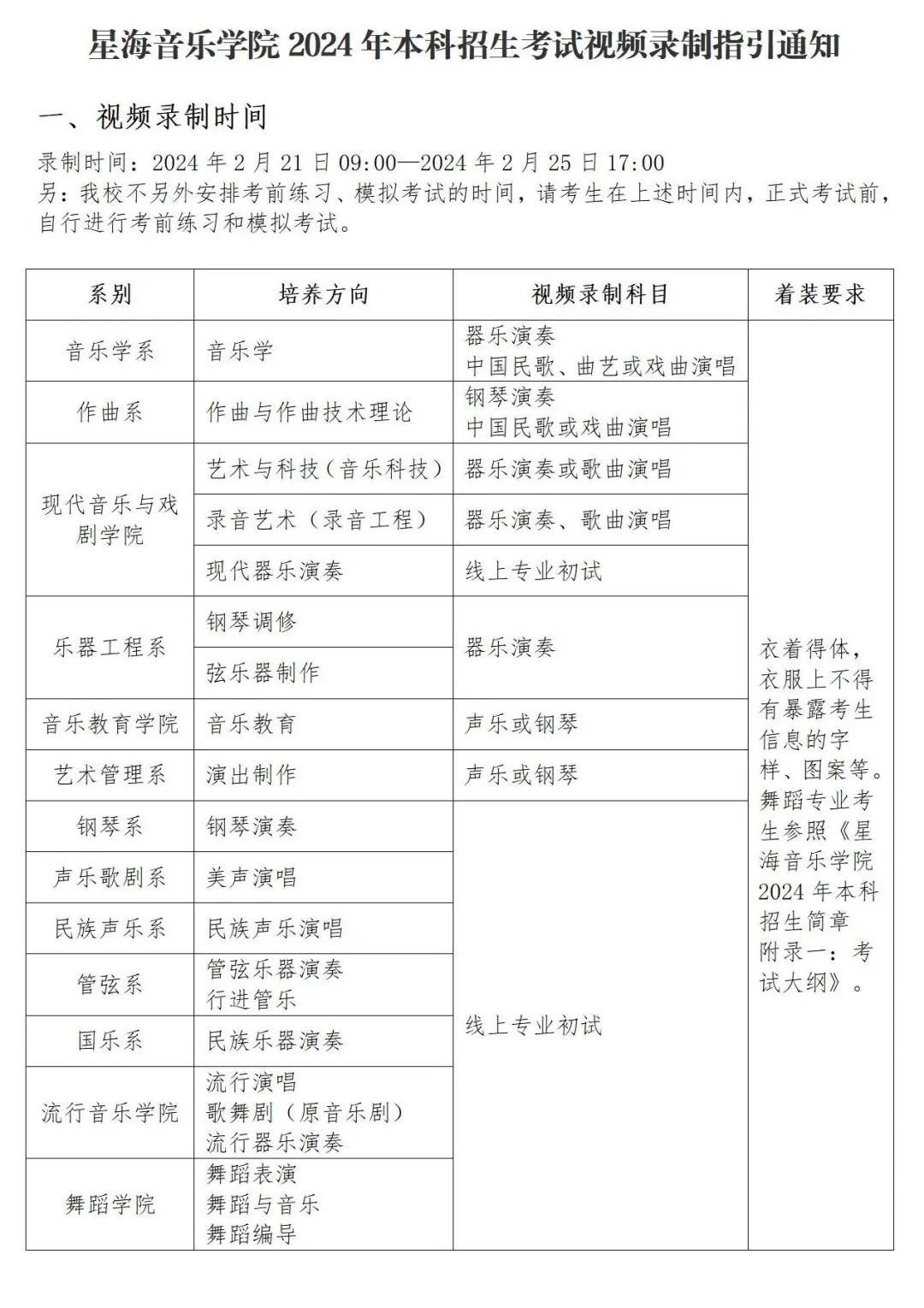 星海音乐学院2024年本科招生考试视频录制指引通知