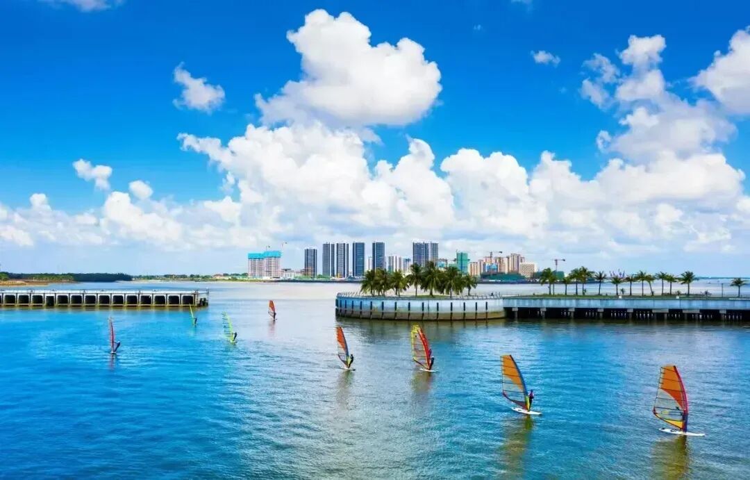 金沙湾海域帆船点点。