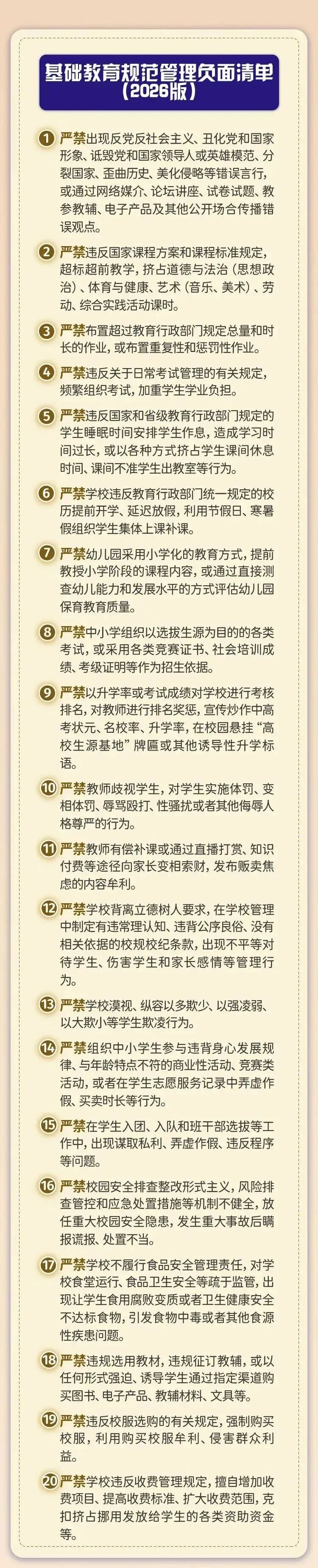 教育部发布“20条负面清单”：严禁在学生志愿服务记录中弄虚作假、买卖时长等行为！