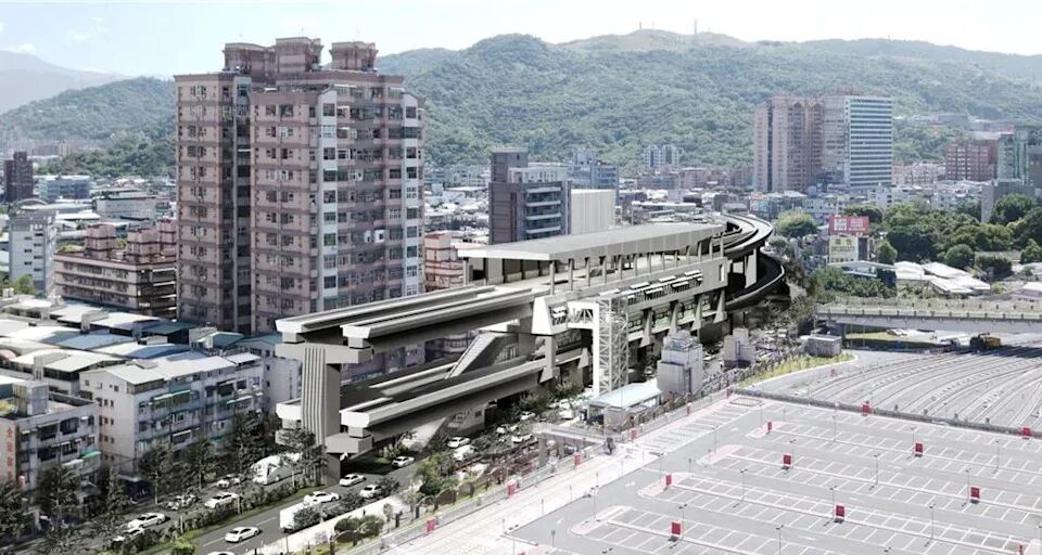 桃園捷運棕線BR01與土城樹林線 LG21 站共構模擬圖。(捷運工程局提供)