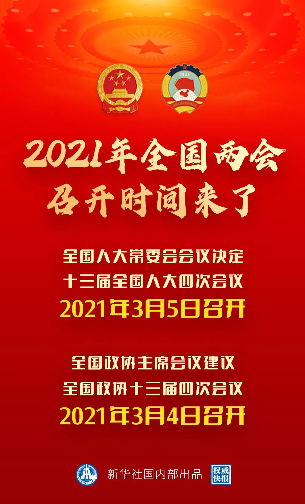 2021年全国两会召开时间来了