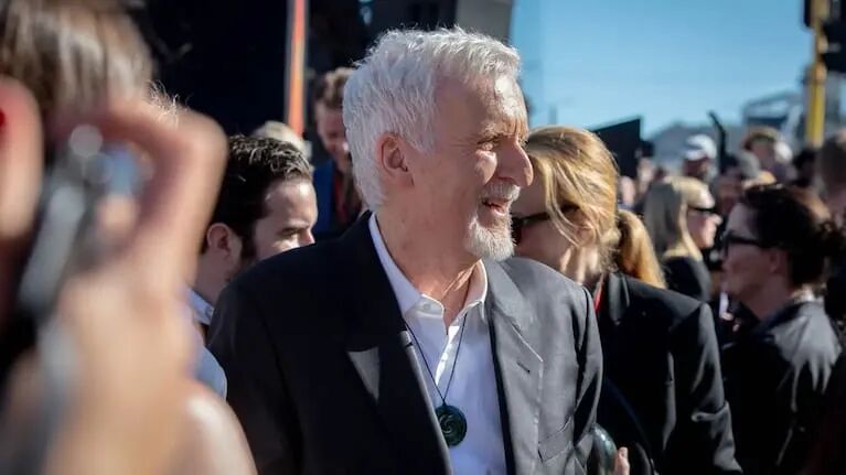 James Cameron on the red carpet at the Wellington Avatar: Fire and Ash premiere. Source: RNZ / Mark Papalii