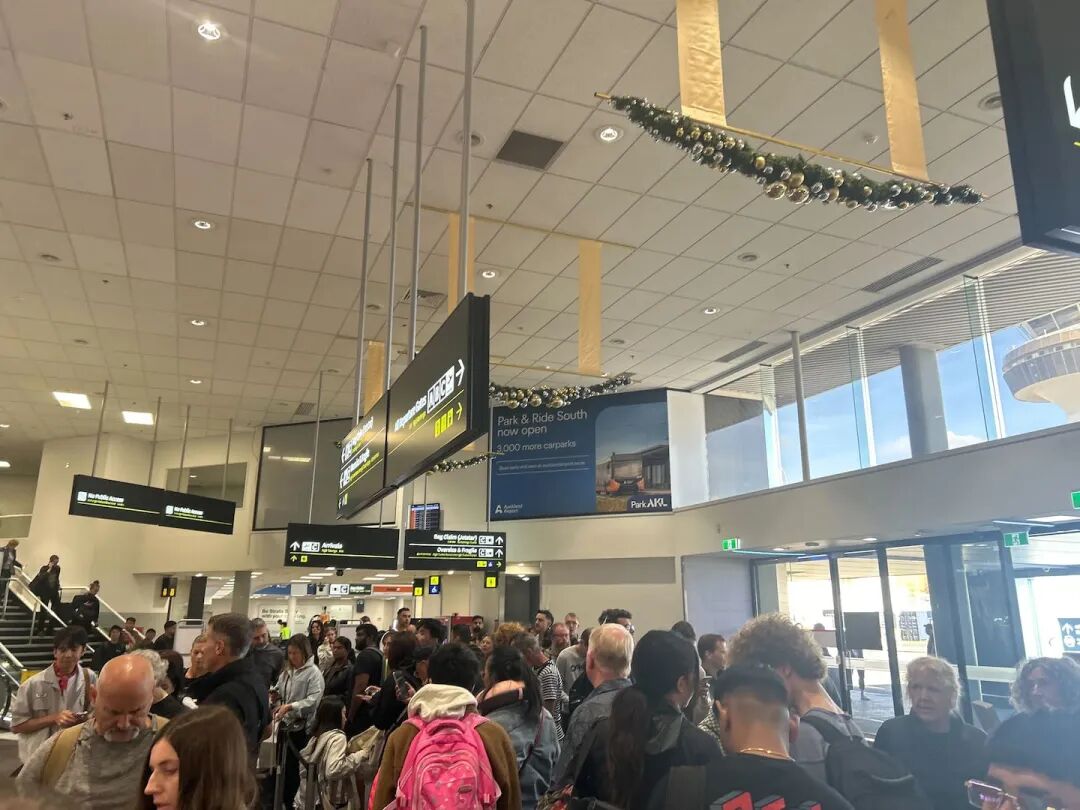 Large queues at Auckland Airport after delayed flights and cancellations caused by a global Airbus A320 warning. Photo / NZ Herald