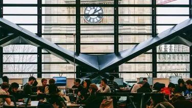 An image of the inside of the Diamond with a view of St George's church