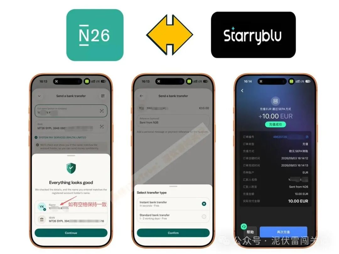 Starryblu欧洲IBAN实测 N26 iFAST Neverless转账到账速度 内测白名单申请