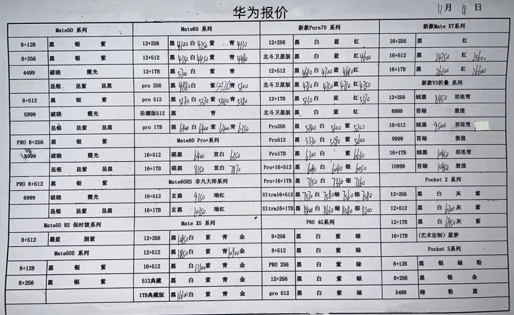 11月18日全新国行手机批发报价