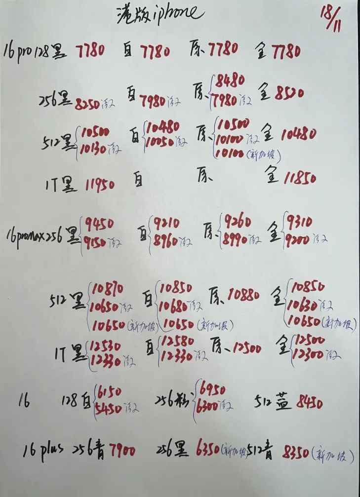 2024年11月18日华强北全新苹果手机批发报价单