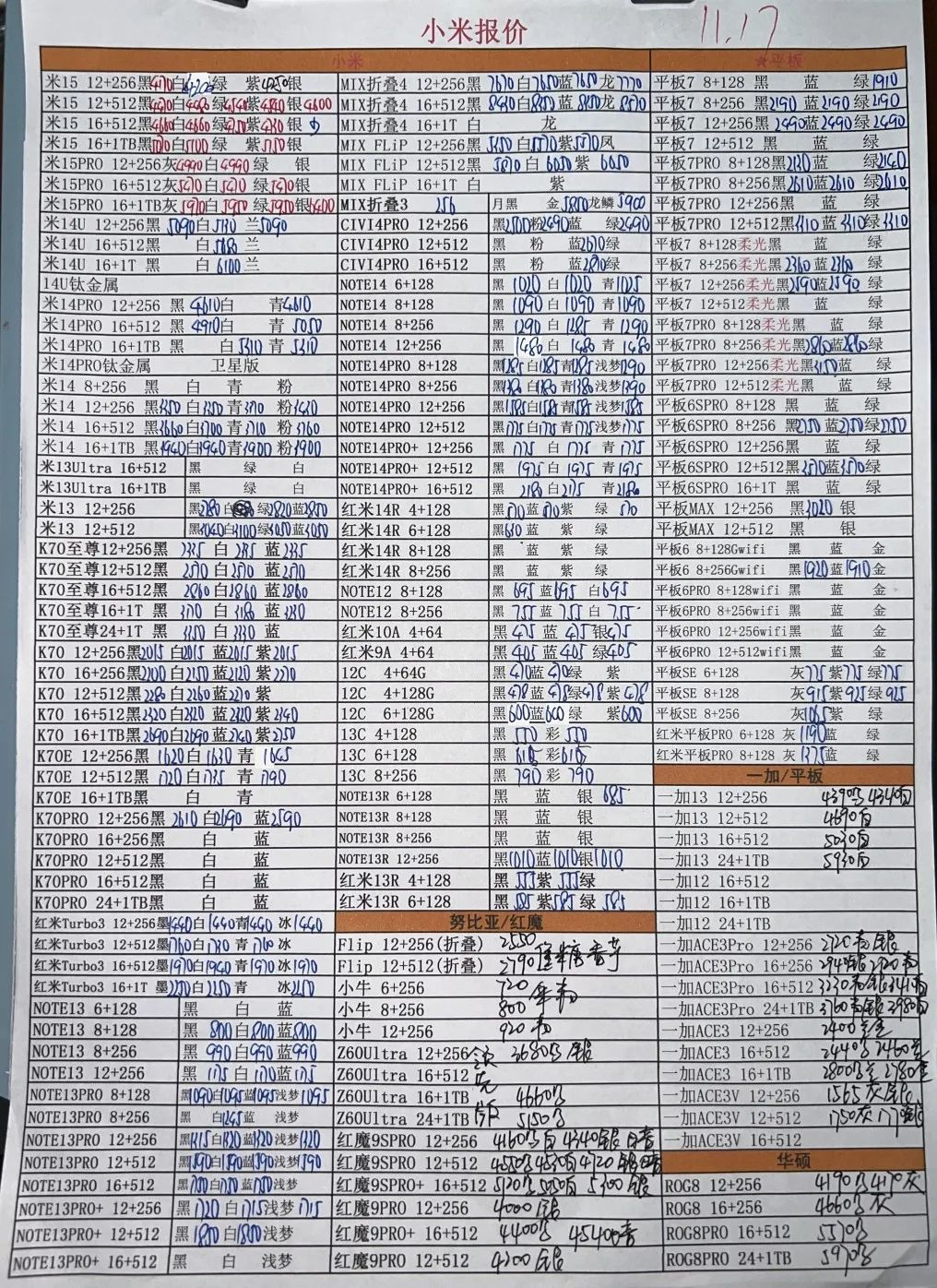 11月18日全新国行手机批发报价