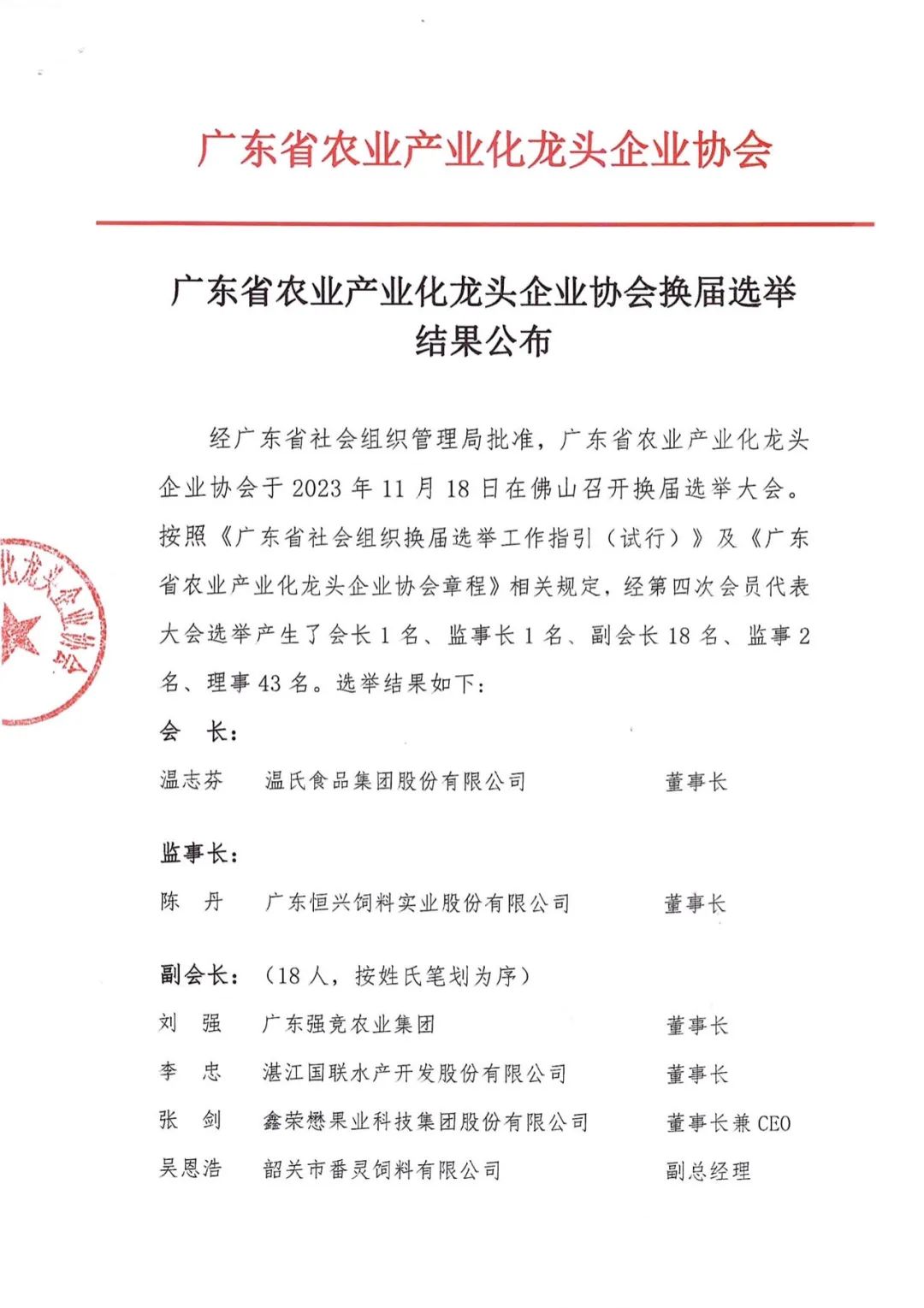 温志芬当选会长！广东省农业产业化龙头企业协会换届