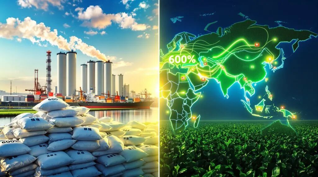 China fertiliser export surge visualized, industrial and digital maps.