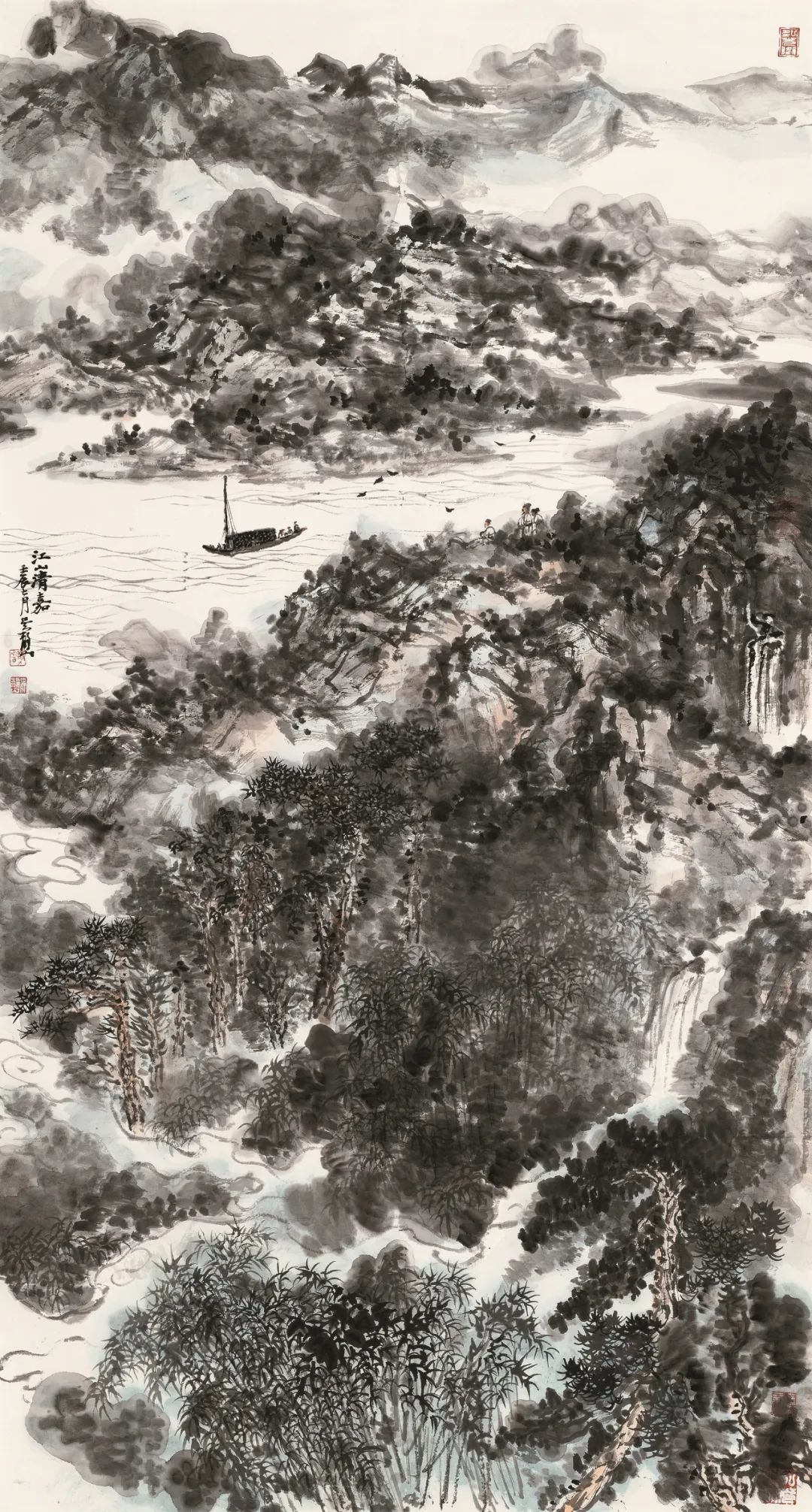 山高水長,錦繡河山 144×366cm 紙本設色吳靜山 絕句二首詩意 144