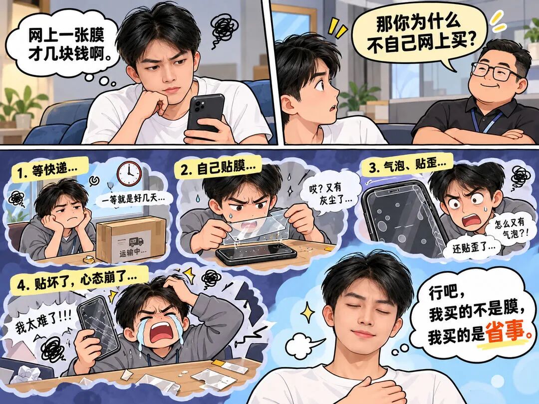 手机贴膜小成本生意3分钟赚30元为何比打工来钱快