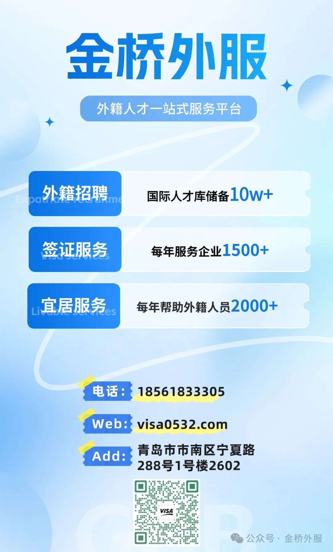 金桥外服,环宇金桥,汇智金桥,外国人招聘,国际人才猎聘,外国人来华签证
