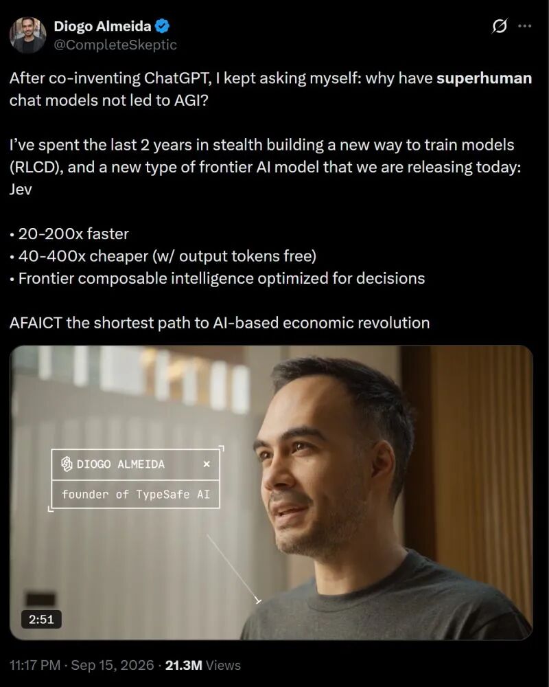 What if the best AI model for your business is one that can't write  anything? That sounds backwards until you see what Jev is built to do.  Diogo Almeida, one of the