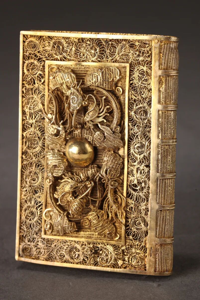 清末 银累丝镀金开光双龙纹名片盒