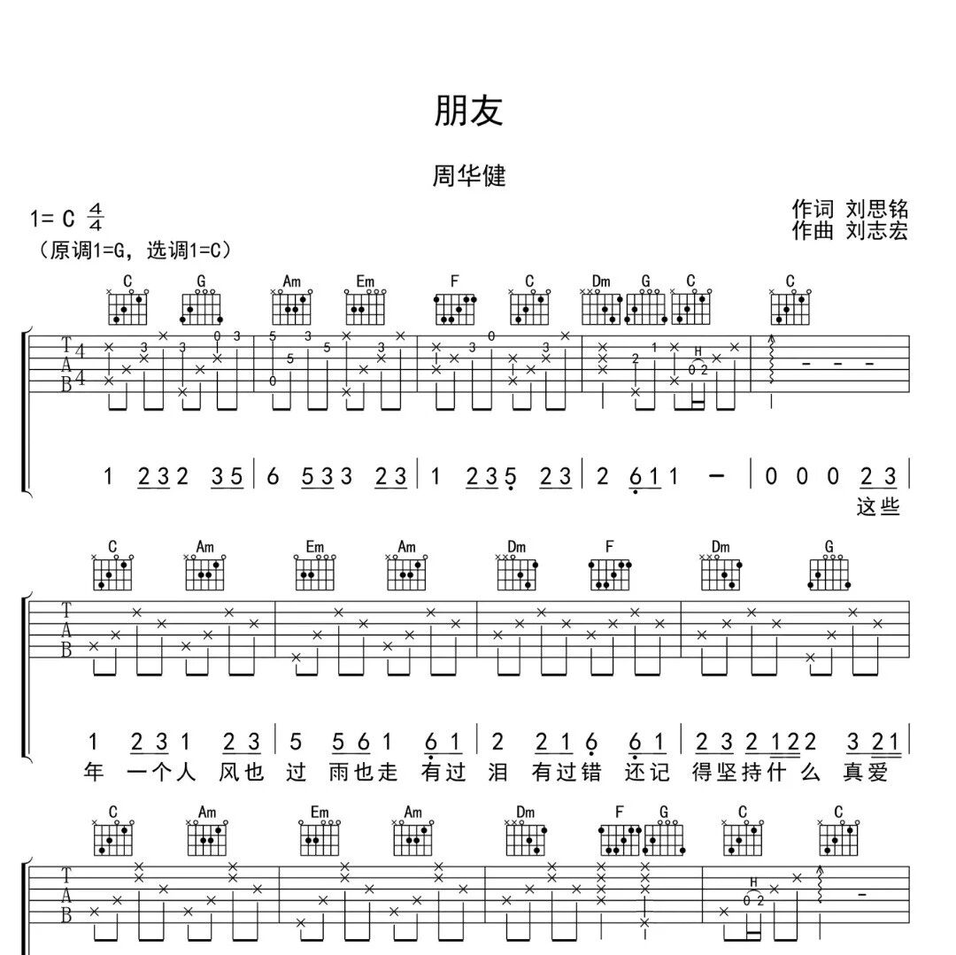 周华健《朋友》高清吉他谱