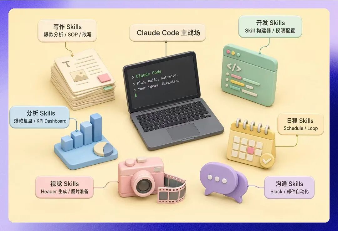 用 P10 跑"Claude Code Skills 生态" Isometric 3D Clay 场景