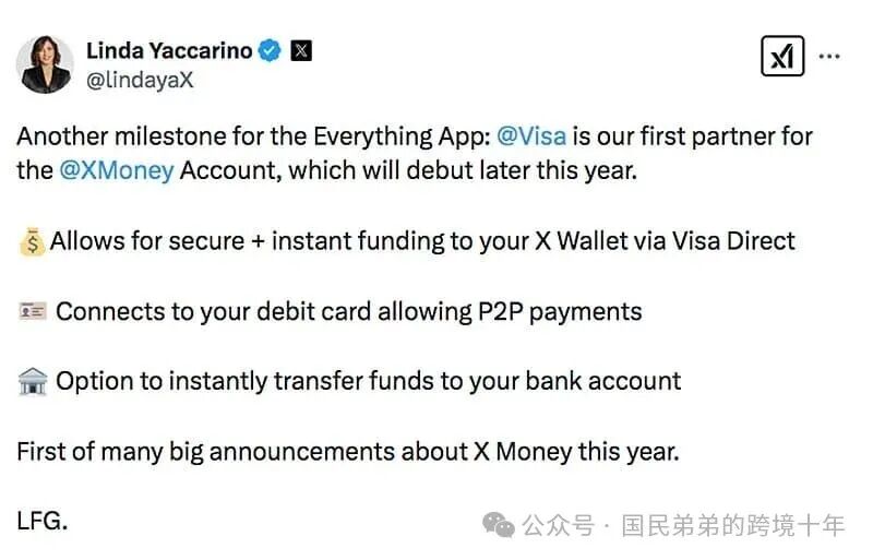 Linda Yaccarino tweet about x money