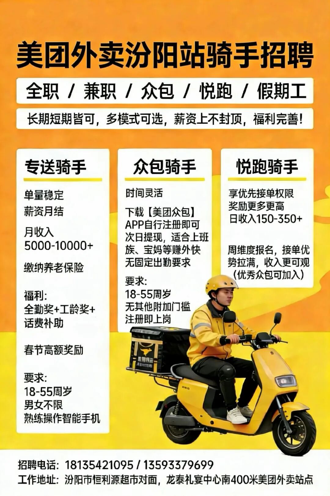 【美团外卖招聘全职/兼职骑手】 全职享社保