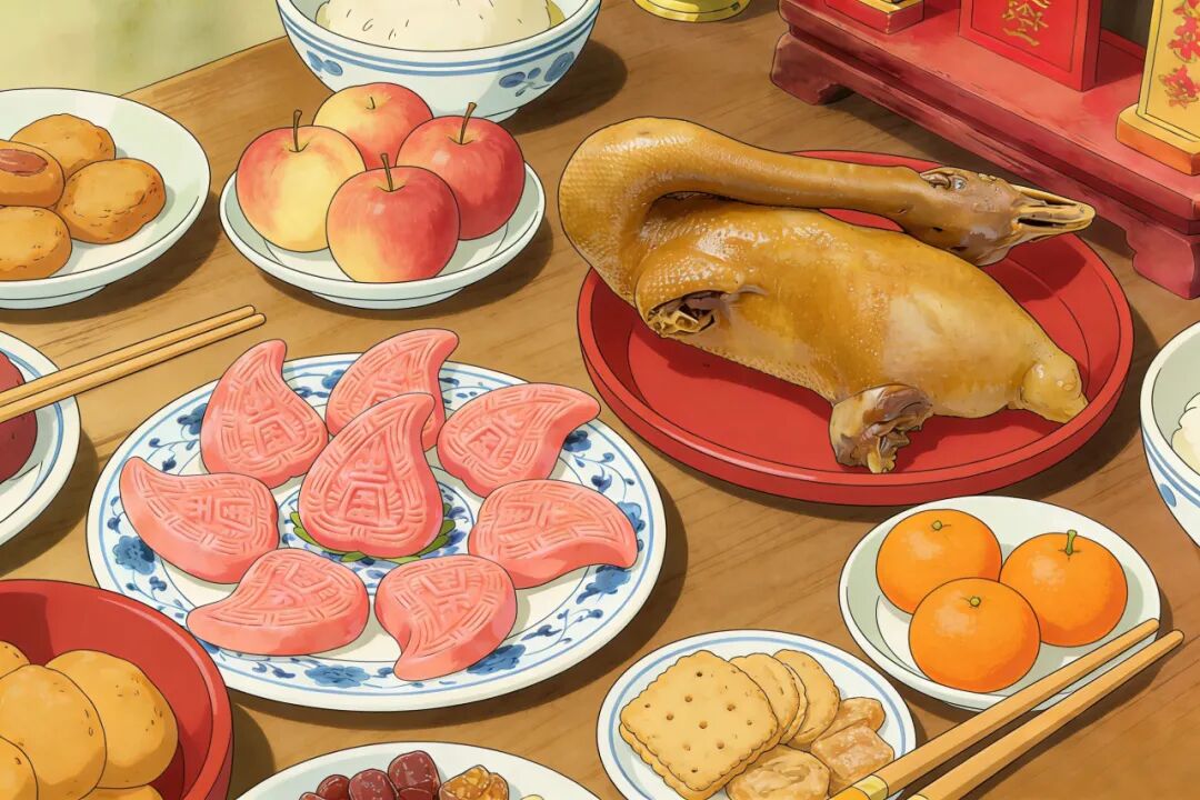 潮汕地区传统食物红桃粿和卤鹅（示意图，由AI生成）