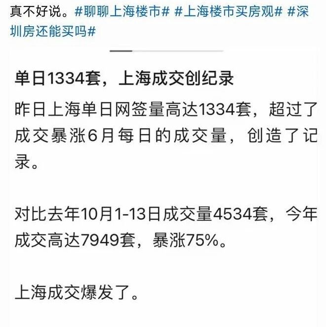 楼市起风了！上海楼市太燃了，一周成交1334套，环比上涨75%？