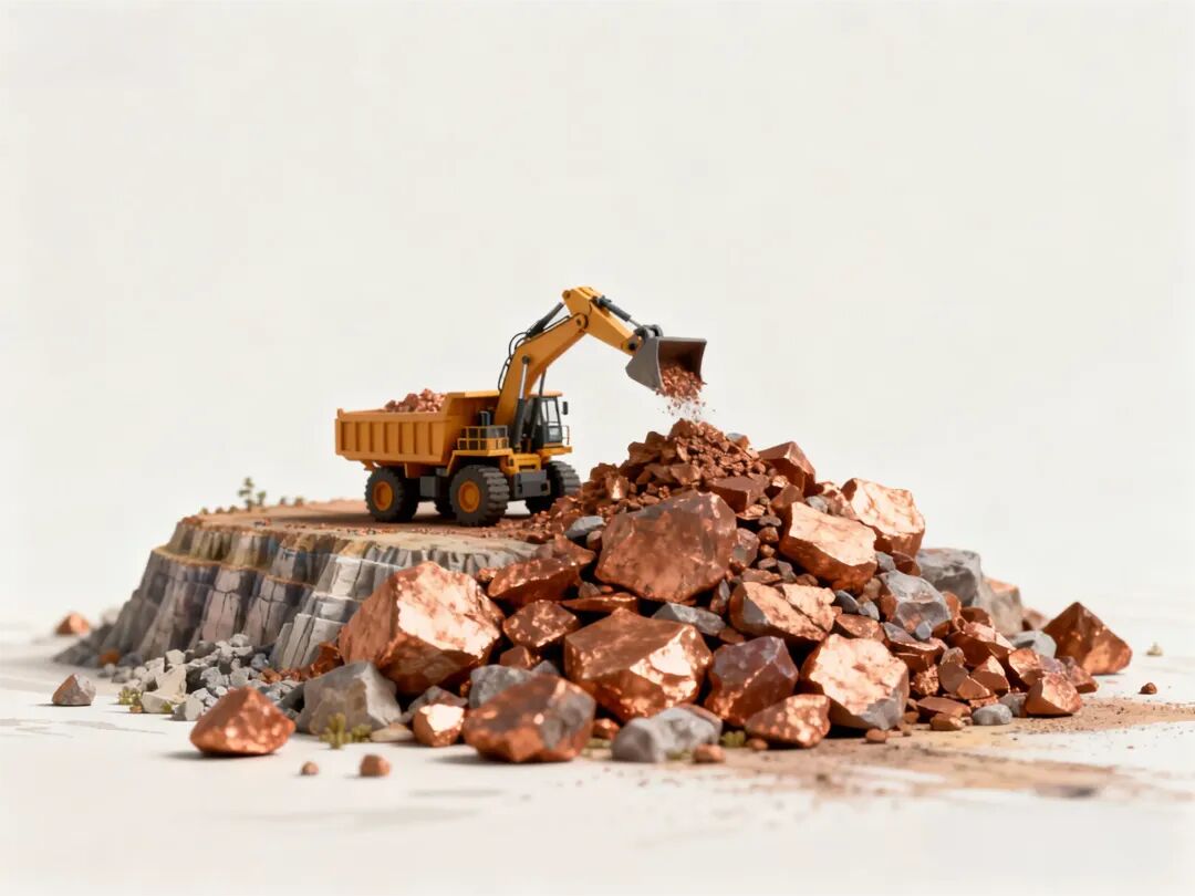 jimeng-2025-11-28-2202-C4D风格，铜矿开采，露天铜矿，运矿车，色调干净清爽，极简构图与留白设计，品牌海....png