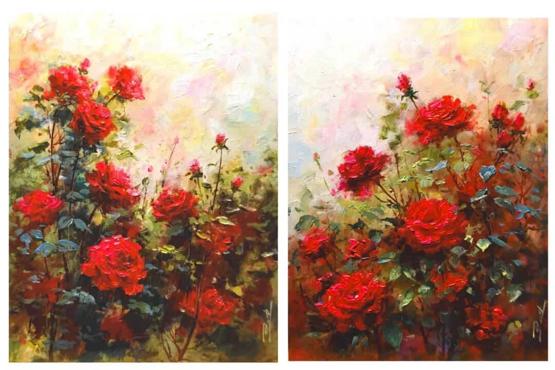 《开满鲜花的菜园子子》20x25㎝《四月江南》18x25㎝《春天的花开了》